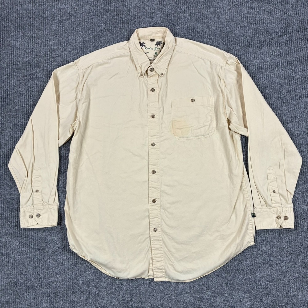 Vintage Keeler Bay Mens XL Beige 100% Cotton Long Sleeve Button Down Shirt